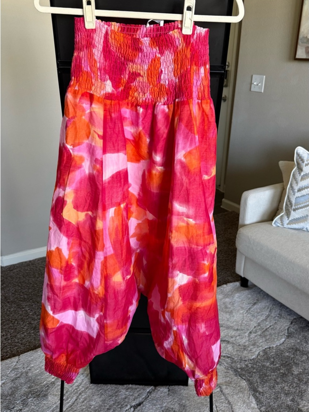 Promod Pink and Orange Smocked Waist Short